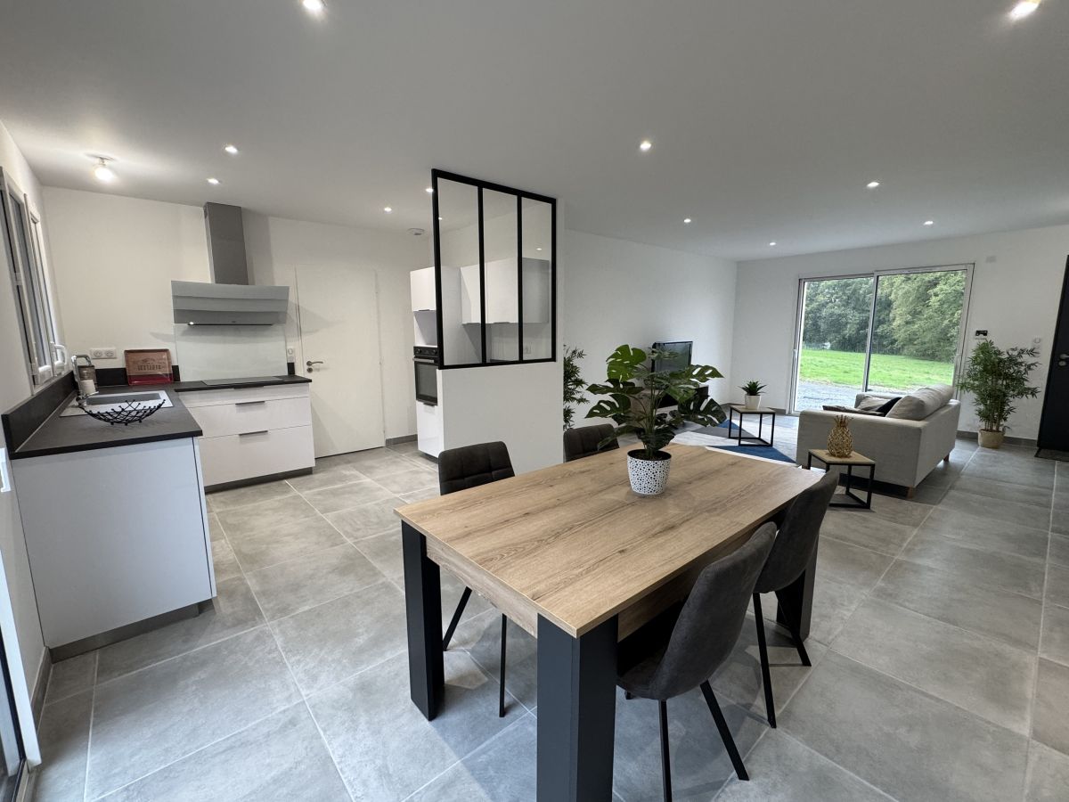 Cuisine ouverte avec salon